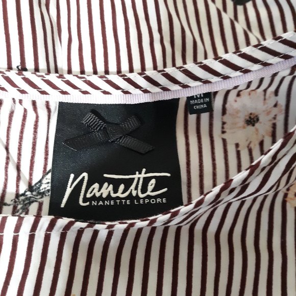 Nanette Lepore Medium striped bird summer spring Print Tie Bell Sleeve Blouse - Picture 4 of 10